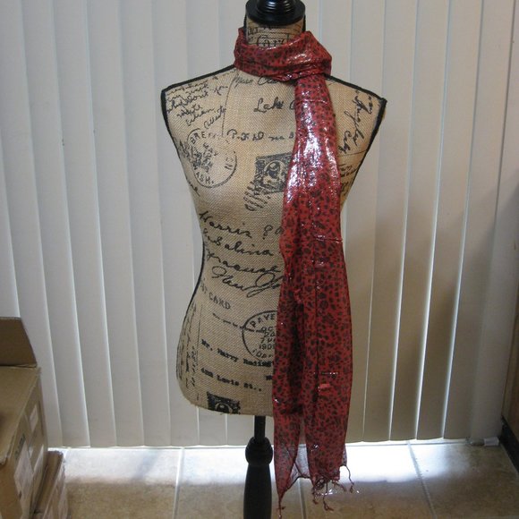 NWT Bebe red black leopard print scarf wrap sash OS - Picture 2 of 8